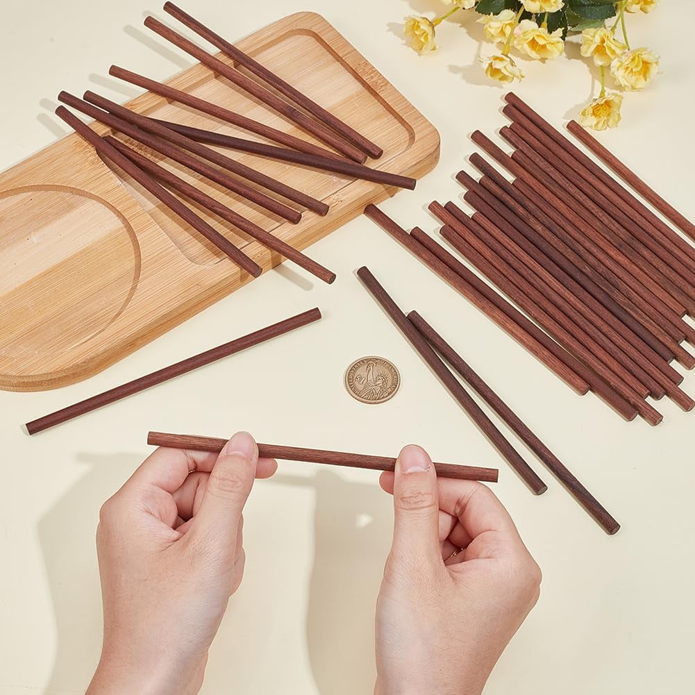 30Pcs Walnut Wooden Dowel Rods 6 Inch Long Walnut Wood Round Rods 6mm Brown Wooden Dowel Sticks for Crafts Unfinished Wood Round Sticks