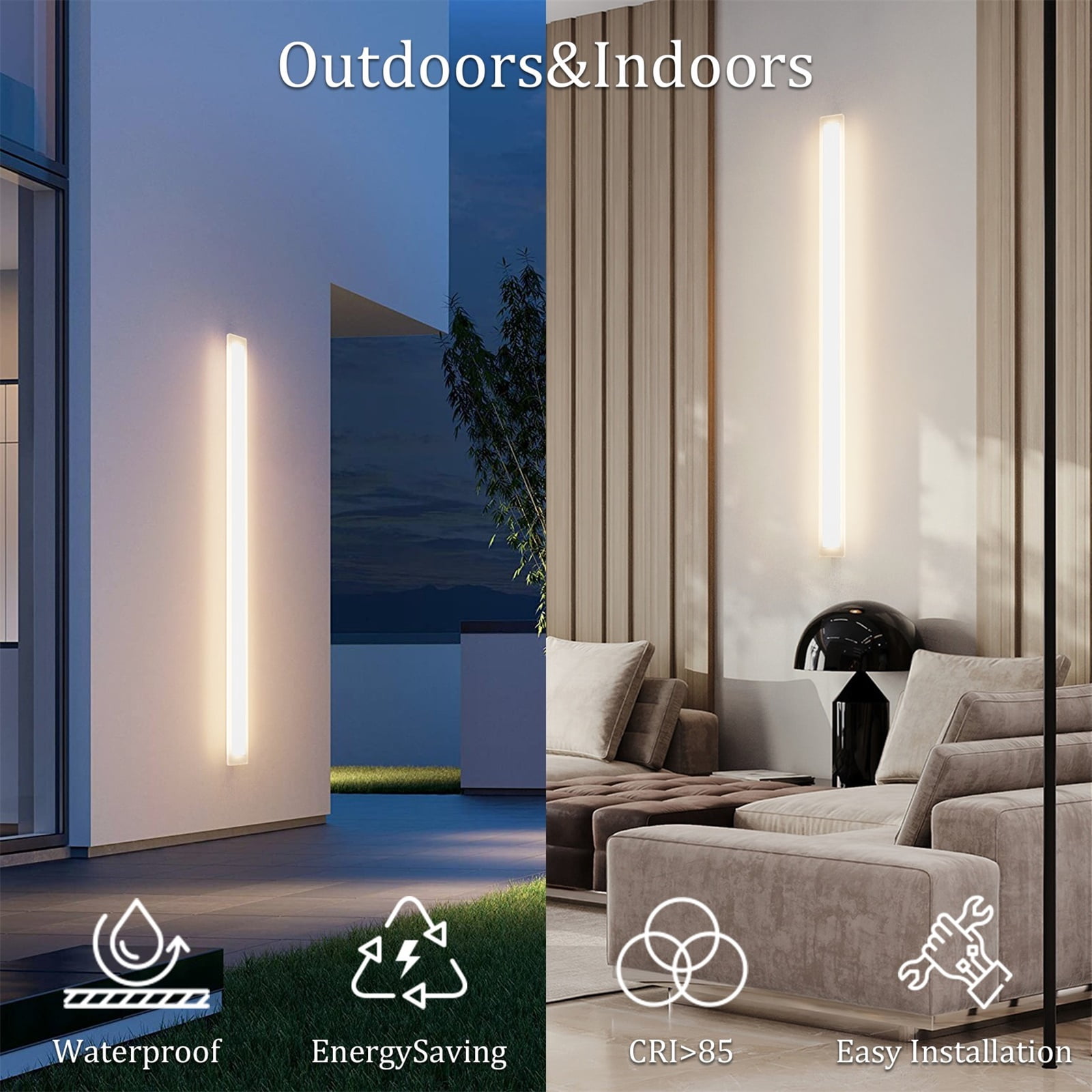 Ralbay Long Outdoor Wall Light 59inch Long Strip Modern Linear Outdoor Sconce 3000K Waterproof Exterior Wall Mount Lighting for House(White)