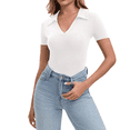 thumbnail image 3 of Galabris Women's Short Sleeve Polo Shirts Deep V Neck Business Lapel Tops Slim Fitted Going Out Basic Tee Ribbed Knit, 3 of 8