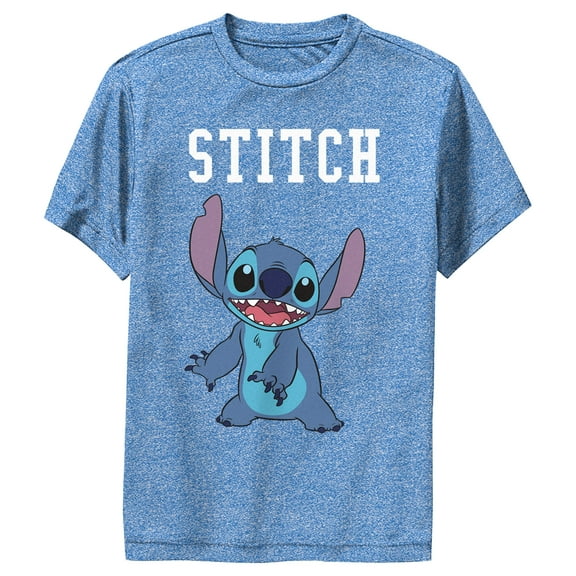 Boy's Lilo & Stitch Collegiate Stitch Performance Graphic Tee Royal Blue Heather Small