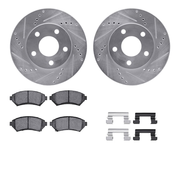 Dynamic Friction Company Front Brake Rotors-Drilled and Slotted-Silver with 5000 Advanced Brake Pads includes Hardware 7512-52035