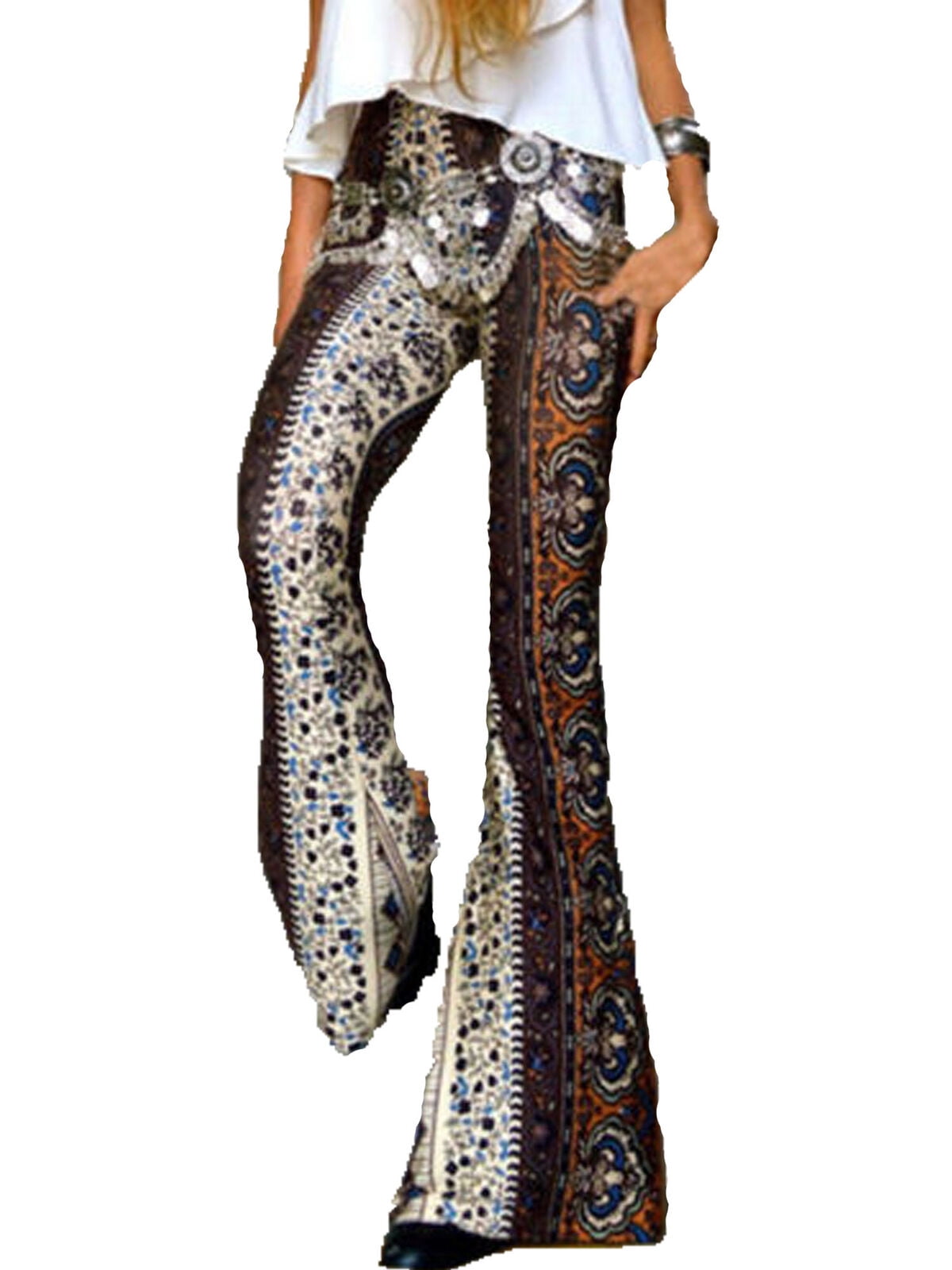 Women Floral Boho Flare Wide Leg High 