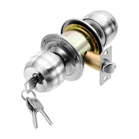 Keyed Entry Door Knobs, 50mm (1-31/32") Backset Stainless Steel Round Lock for Bedroom Bathroom