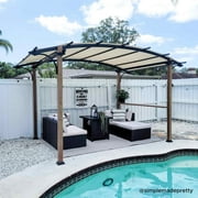 Sunjoy Aura 8.5 x 13 ft. Outdoor Steel Arched Pergola with Tan Weather-resistant Fabric Canopy for Patio, Backyard, Garden Activities