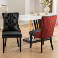 thumbnail image 2 of Tcbosik Dining Chairs Set of 2, PU Leather & Velvet Upholstered Kitchen Chair with Button Tufted Back & Solid Wood Legs for Bedroom, Living Room, Restaurant, Black & Burgundy, 2 of 11
