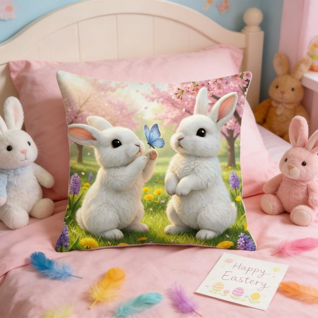 Amzcrzy Short Plush Pillowcase Pillowcase Rabbits Short Lint Material Easter Ambiance Decoration Living Room Bedroom Sofa Pillowcase Easter Decorations Easter Decorations Fall Decor Home Decor