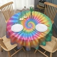 thumbnail image 3 of Rainbow Tie Dye Mandala Pattern Round Tablecloth 60"x60",Wrinkle Wipeable Table Cloth for Kitchen Dining Room Picnic Patio Party, 3 of 6