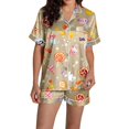 thumbnail image 3 of CONZONE Halloween Womens Pajamas Set Printed Short Sleeve Button Down Tops and Shorts Hallowmas Sleepwear Cozy 2 Piece Pjs Set for Women, 3 of 6