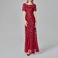 thumbnail image 5 of JINMGG Dress for Women Plus ,Women Beaded Mesh Gauze Fishtail Short Sleeve O-Neck Slim Evening Dress Red XXL, 5 of 9