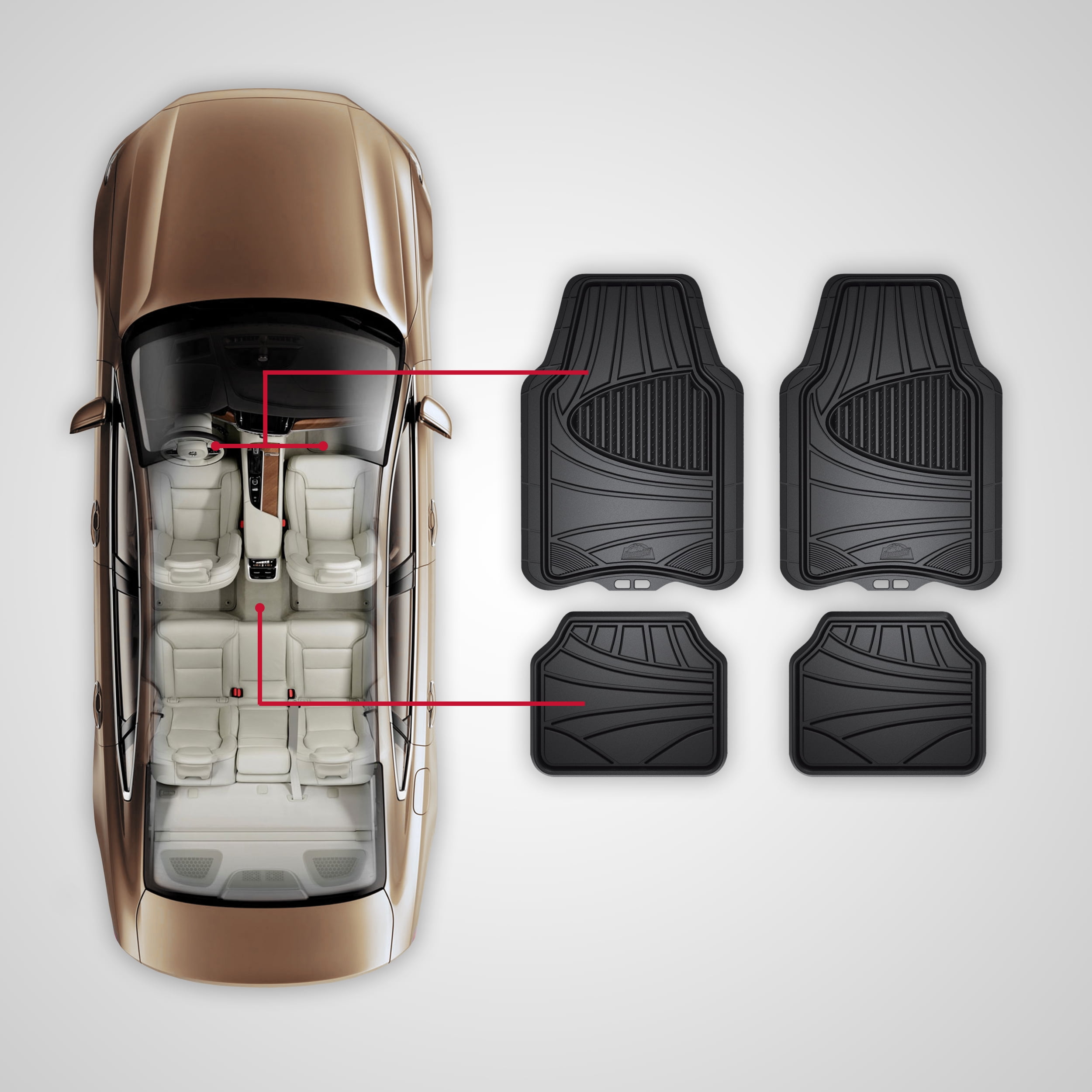 Armor All 4-Piece Black Rubber Car, Truck, SUV Floor Mats, All Weather Protection, Auto, Universal, Custom, Set, Front, Back