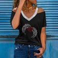 thumbnail image 2 of Pompotops Mode Femme Été Col en V Manches Courtes Blouse Épaules Dénudées T-Shirt Imprimé Décontracté, 2 of 5