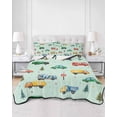 thumbnail image 2 of Quilts Twin Size Bedding Set, Teal Cartoon Truck Lightweight Quilted Comforter, Funny Cute Colorful Car Tree Polka Dot Soft Reversible Bedspread Coverlet with Pillow Covers for All Season, 68" x 86", 2 of 7