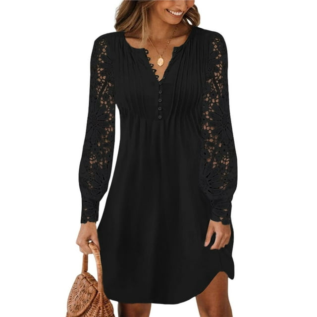 Vestidos de Otoño para Mujer, de Encaje, Larga, Elegantes, Ajustados, para Fiestas Formales Negro S