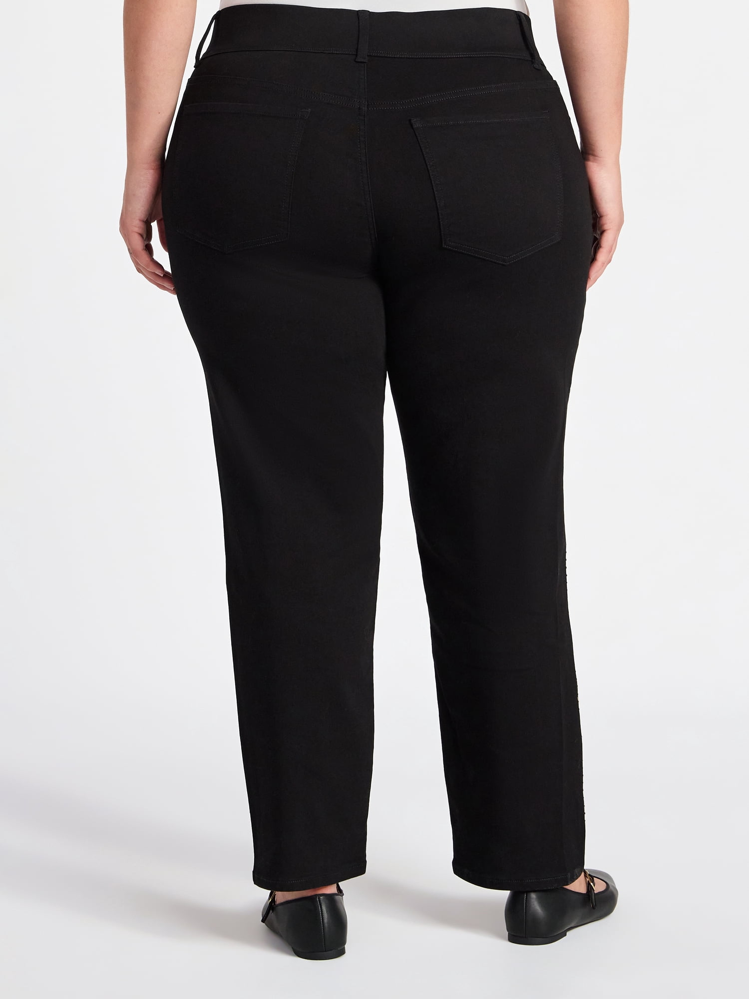 Terra & Sky Women's Plus High Rise Side Seam Embellished Straight Leg Jegging, 29" Inseam, Sizes 0X-5X