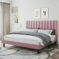 thumbnail image 2 of Amolife King Size Platform Bed Frame with Upholstered Velvet Channel Headboard, Pink, 2 of 10
