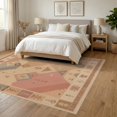thumbnail image 3 of ODIKA 6'x9' Washable Area Rug Non-Slip, Chair-Friendly, Peach and Taupe Geometric Design Intricate -Inspired with Symmetric Borders for Dining Room, Under Table, Office Décor, 3 of 7