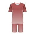 thumbnail image 4 of Womens Pajamas Two Piece Plus Size Lounge Sets Gradient Oversized Tshirt Slim Shorts Sleepwear Pjs Weekend Watermelon Red, 2XL, 4 of 5