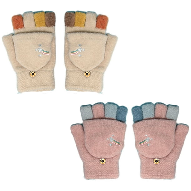 2 pares de guantes de invierno para mujer, manoplas de lana cálidas, guantes convertibles sin dedos, sin yemas de los dedos 941