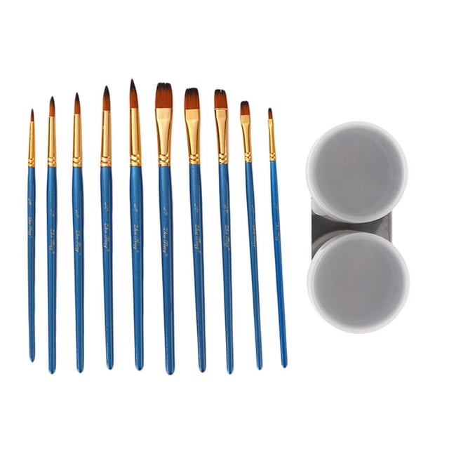 Recipiente de trementina Megilp con plástico + 10 pinceles de pintura de material acero inoxidable ptead de cazo doble BLESIY Artistas pintando Dipper Pot