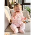 thumbnail image 4 of Cjfdfy Newborn Baby Girl Footed Fall Clothes Romper Adorable Bow Embroidery Ruffle Long Sleeve Plaid Jumpsuit Infant Cute Going Coming Home Fall Winter Outfit, 4 of 9