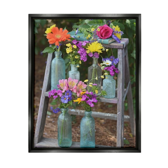 Stupell Industries Country Flower Jars Botanical & Floral Photography Black Floater Framed Canvas Art Print Wall Art, 17 x 21