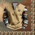 thumbnail image 1 of UVEASISHA Chandails Western Aztèques pour Hommes Automne Ethnique Graphique Country Vintage Chandails à Enfiler Hauts Quart de Fermeture Éclair Col Ras du Cou Chandail Cowboy avec Coudières Liquidation Quotidienne Kaki#14 m, 1 of 4