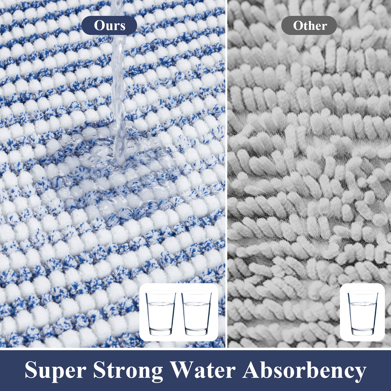 Ileading Chenille Bathroom Rugs Sets 4 Piece, Super Absorbent Non Slip Washable Bath Mat and U-Shaped Contour Toilet Rug Set for Tub Shower Floor Carpet