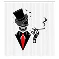 thumbnail image 3 of Ambesonne Skull Smoking Shower Curtain, Skeleton Cylinder Hat, 69"Wx84"L, White Charcoal Grey, 3 of 3