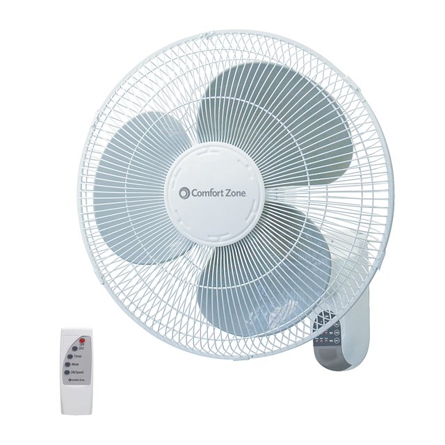 Comfort Zone CZ16WR Ventilador silencioso de montaje en pared de 3 velocidades de 16 pulgadas con control remoto, temporizador e inclinación ajustable, color blanco (Reacondicionado)