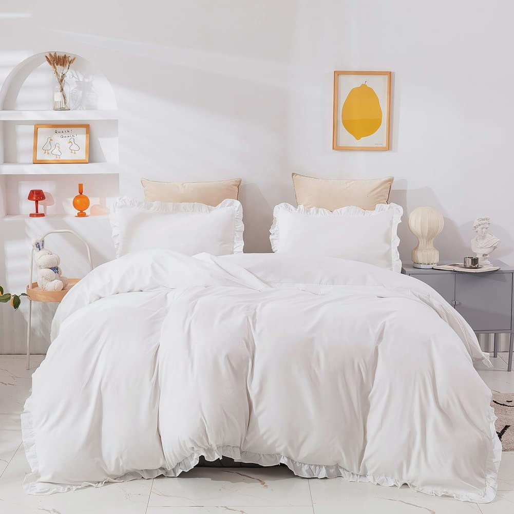 White Ruffle Duvet Cover Set Twin Size Vintage Ruffle Fringe Comforter