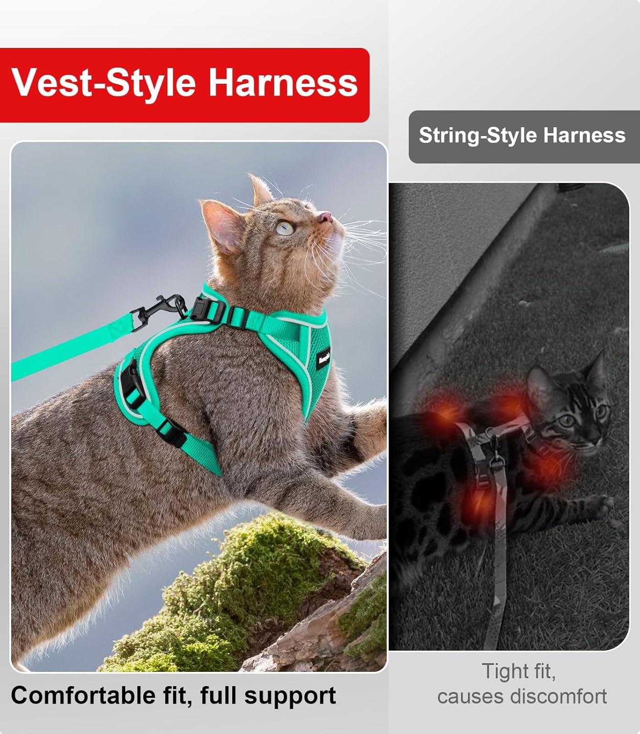 Cat Harness and Leash for Walking Escape Proof Soft Adjustable Cat Leash Breathable Comfortable Vest Easy to Wear Kitten Harness for Outdoor Travel (Emerald, S (7-12lb))