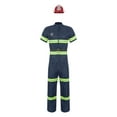 thumbnail image 3 of Doomiva Women's Fireman Costume Sets Reflective Strips Short Sleeve Jackets with Long Pants Navy Blue 160, 3 of 5