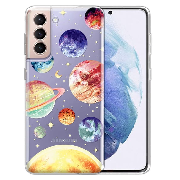 WIRESTER Transparent Soft Gel TPU Clear Case Slim Protective Cover for Samsung Galaxy S22+ / S22 Plus 6.5" 2022, Planet Stars