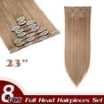 thumbnail image 2 of MesaSe Extensions de Cheveux à Clip Tête Droite Complète Synthétique 8 Pcs 18 Clips Postiche pour Femmes, 2 of 5