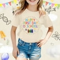 thumbnail image 2 of Tfken Girls Tees For Summer Crew Neck Short Sleeve Letter Print Tops For School Casual Fashion Toddler Soft Tops Beige Size 10-11 Years, 2 of 4
