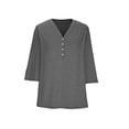 thumbnail image 5 of Womens Plus Size 3/4 Sleeve Tops Casual V Neck Three Buttons Tee Shirts Basic Loose Fit Tunic Blouse Summer 2025, 5 of 6