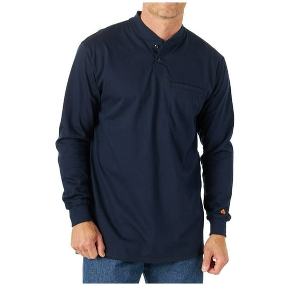 Wrangler Riggs Workwear Men's Flame Resistant Long Sleeve Henley Work Shirt Navy