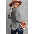 thumbnail image 3 of Women's Gray Crew Neck Ribbed Trim Waffle Knit Top, 3 of 22
