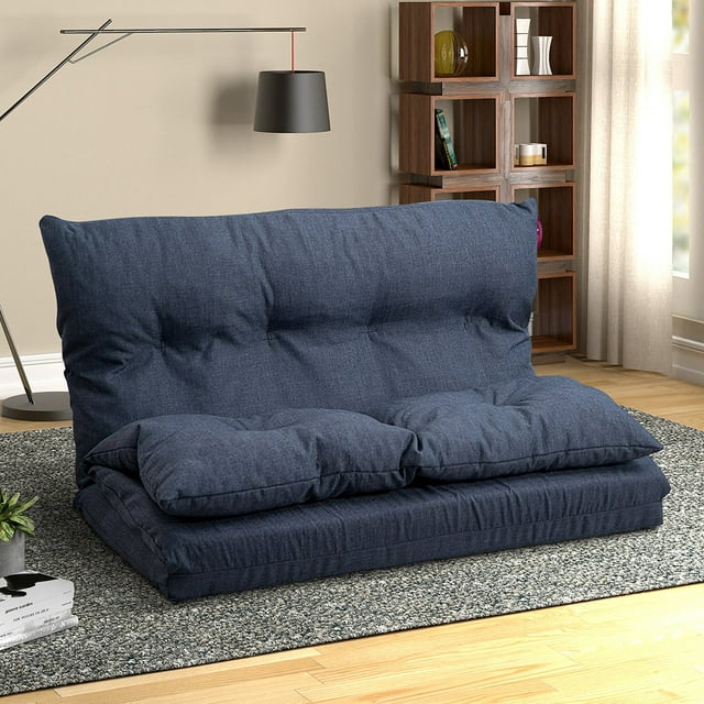 Lowestbes Floor Sofa Bed, Fabric Folding Chaise Lounge, Foldable Double Chaise Lounge Sofa Chair, Blue