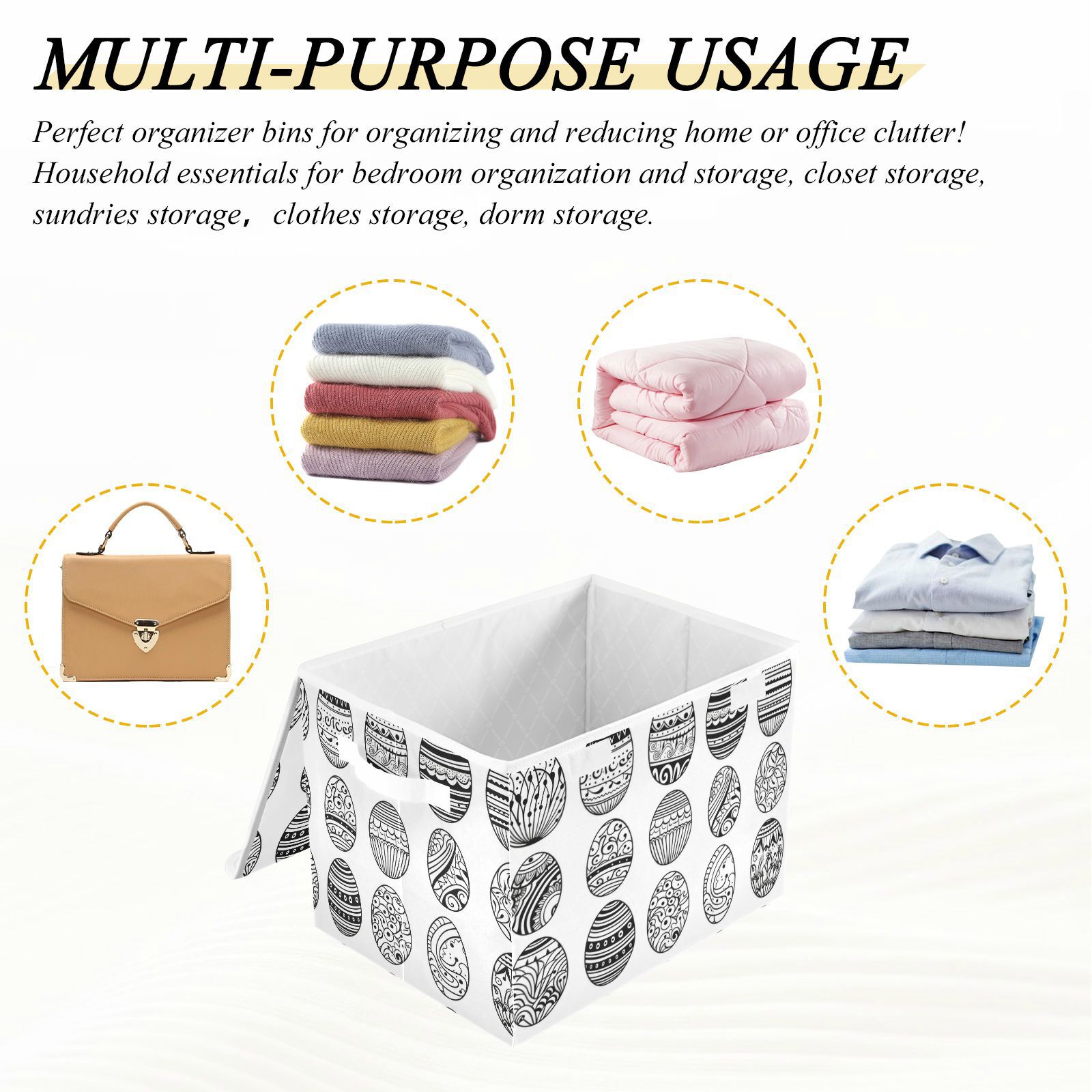 Line Easter Eggs Storage Basket Foldable Laundry Basket Shelf Kids Toy Storage Container Organizer with Handles