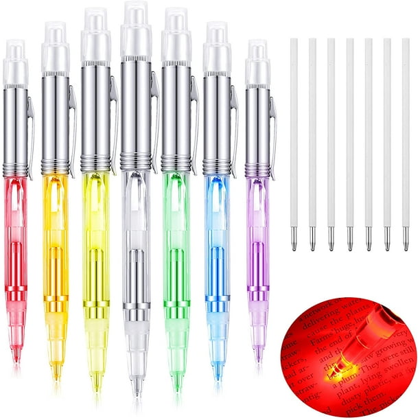 7 pièces stylo à pointe éclairée stylo lumineux LED avec 7 pièces recharges  remplaçables lampe de poche lumière stylos à bille stylo à bille LED pour  écriture de nuit (lumière colorée, total
