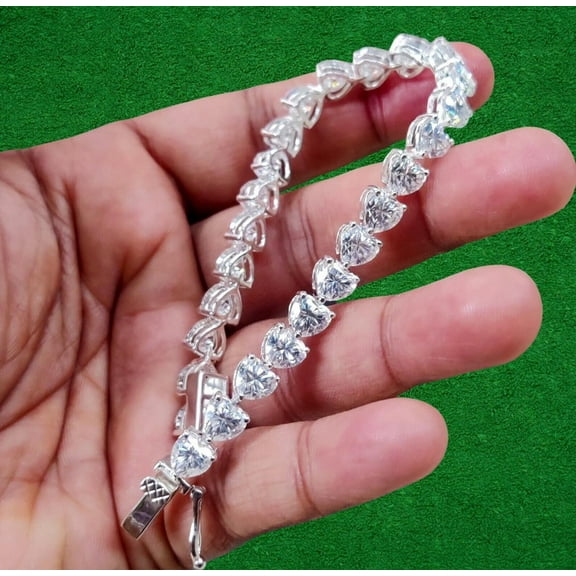 12CT Heart Shape Diamond Tennis Bracelet – 14K White Gold Plated, Sparkling 925 Silver Tennis Bracelet, Elegant Jewelry Gift for Her