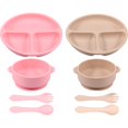 thumbnail image 1 of 8Pcs Baby Feeding Set with Spoon Fork Non-Slip Baby Suction Plates and Bowls Dishwasher Safe Kids Divided Plate Self Feeding Utensils Portable for Toddler Home(Green+Gray), 1 of 9