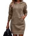 thumbnail image 4 of F42F Women Hoodies Dress Hooded Sweatshirts Dress Casual Button Long Sleeve Tunics Dress Oversized Sweatshirts with Pocket, 4 of 5