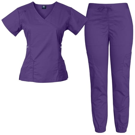 

Medgear Women s 12-Pocket Stretch Jogger Scrub Set Eggplant XS