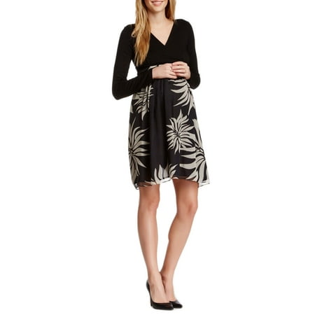 Print Surplice Dress - OLIAN Maternity Women's Floral Print Kylie Surplice Neck Dress Small Black