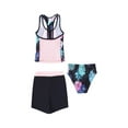 thumbnail image 3 of YONGHS Kids Girls 3 Piece Tankini Swimsuit Floral Print Top with Boyshorts Bottoms Swimwear 4-16 Black Floral 16, 3 of 7