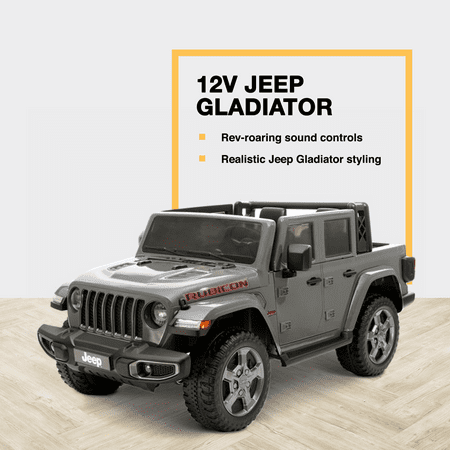 12V Jeep Gladiator Rubicon Battery Powered RideOn, 2-Seater, Gray, Child Ages 3-8, Max Speed 5 mph