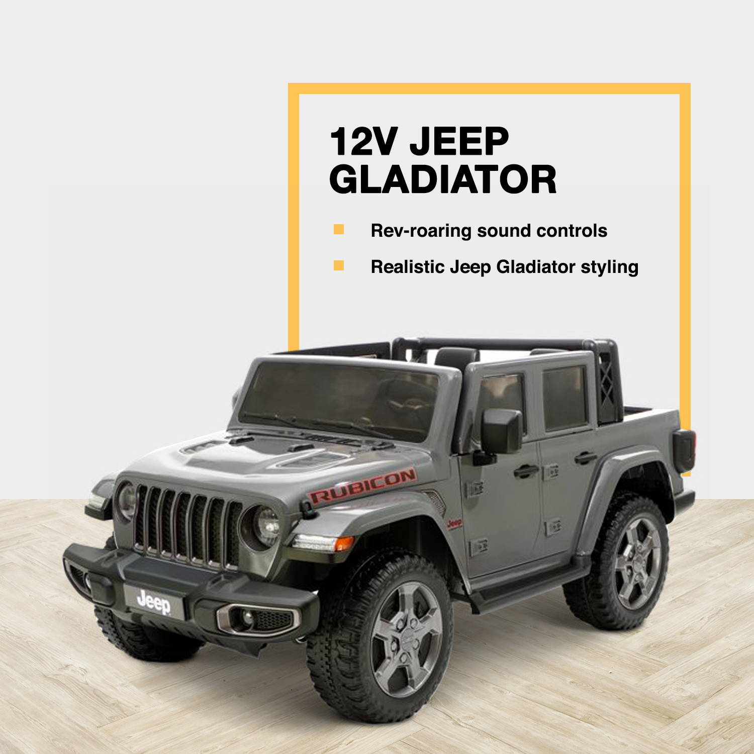 12V Jeep Gladiator Rubicon Battery Powered Ride-on by Hyper Toys, 2-Seater, Gray, for a Child Ages 3-8, Max Speed 5 mph - image 4 of 15