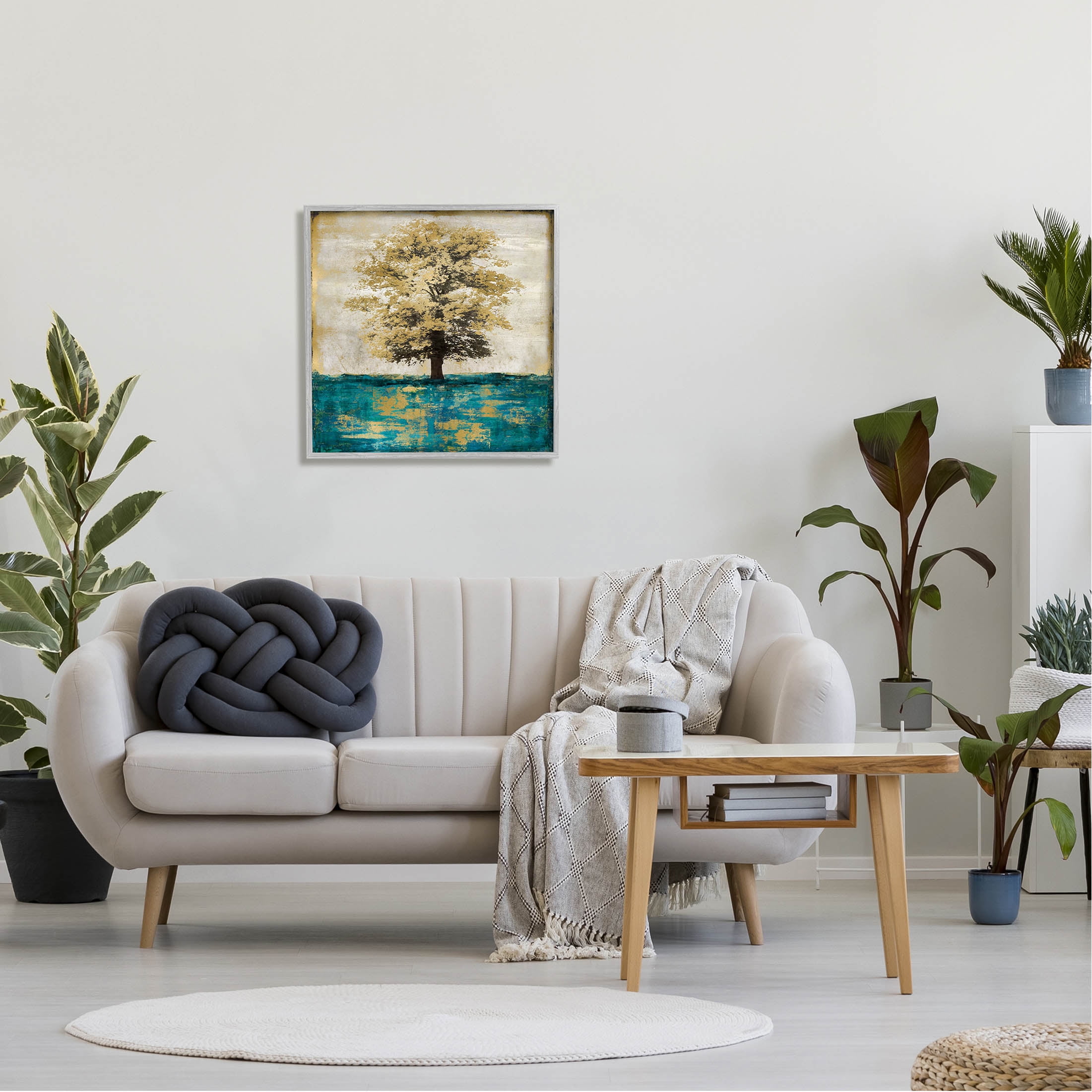Stupell Industries Contemporary Tree Leaf Reflection Graphic Art Gray Framed Art Print Wall Art, Design by Eric Turner
